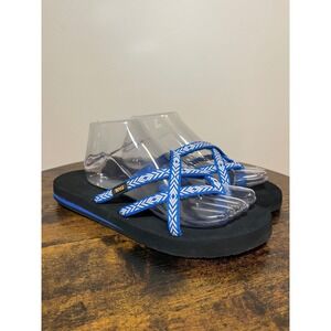 Teva Sandals Olowahu Thong Flip Flop Blue White Strappy Womens Size 10